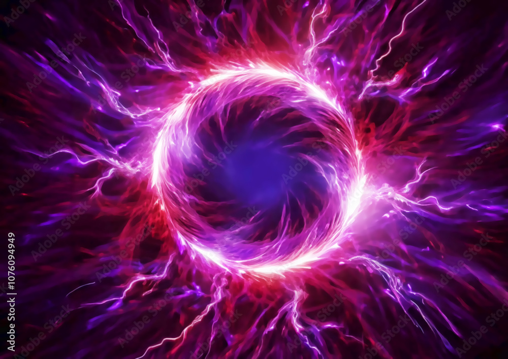 Abstract background with glowing lightning and blazing flames swirling in a circle Abstract background with glowing lightning and blazing flames swirling in a circle