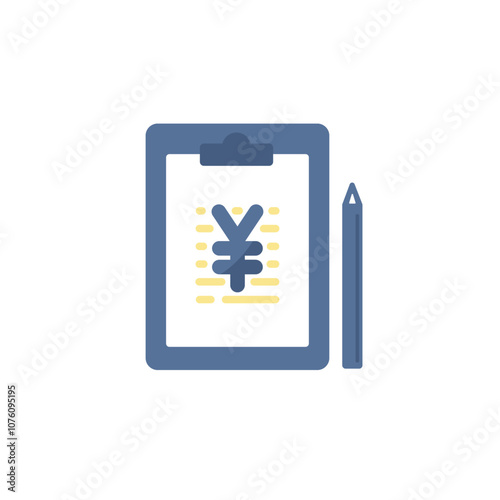 書類とバインダーとペンのベクターアイコン(フラット･ブルー)