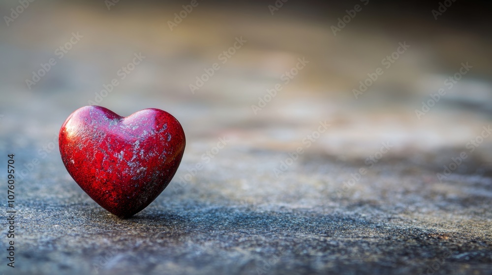A shiny red heart-shaped object resting on a textured surface, symbolizing love and affection. A shiny red heart-shaped object resting on a textured surface, symbolizing love and affection.