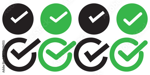 Green check mark icon. Check mark vector icon. Checkmark Illustration. Vector symbols set ,green checkmark isolated on white background. Correct vote choise isolated symbol