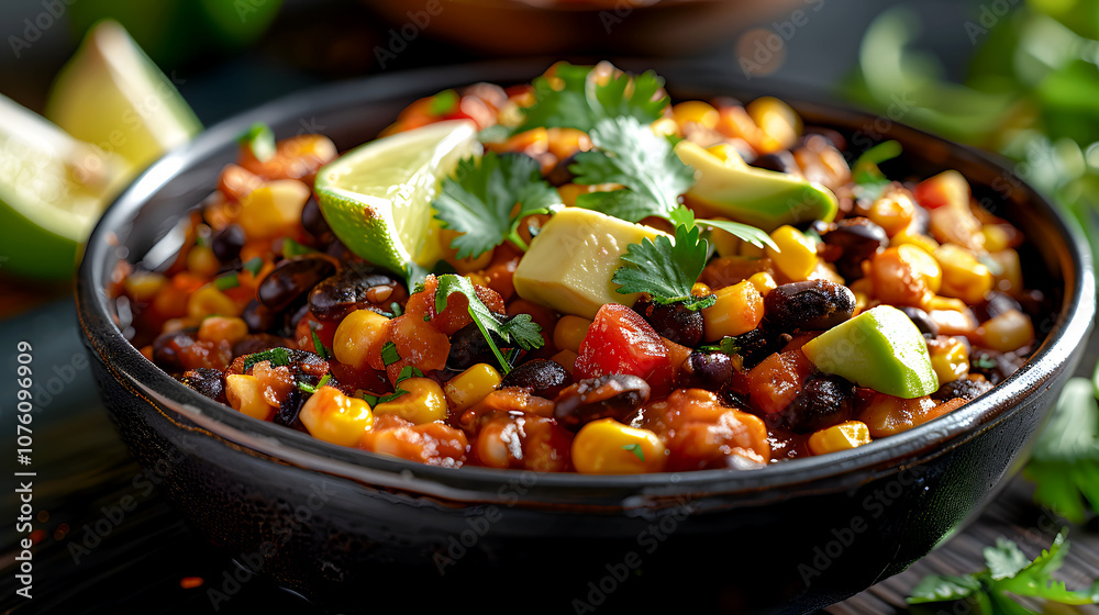 Colorful Taco Spread with Beans and Avocado
