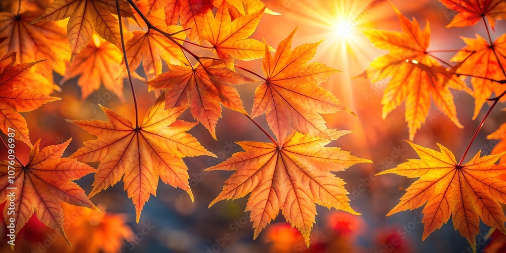 Golden Sunlight Illuminating Autumn Maple Leaves in Vivid Colors Golden Sunlight Illuminating Autumn Maple Leaves in Vivid Colors
