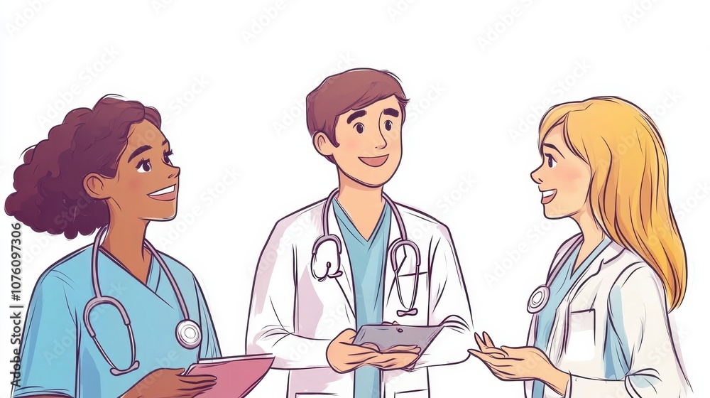 Diverse Doctors Team Engaging in Warm Conversation Diverse Doctors Team Engaging in Warm Conversation