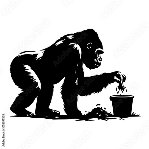 Gorilla forages for food Vector Logo