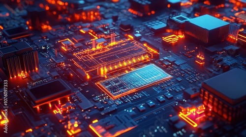 Concept of the Metaverse and an Abstract Glowing Chip