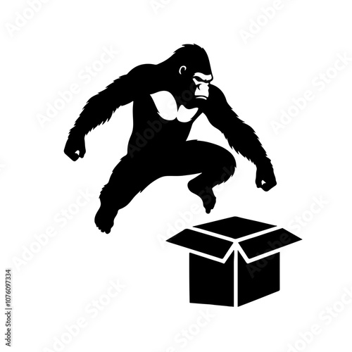 Gorilla jumps into box Vector Logo