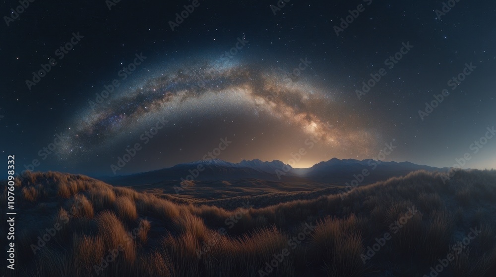 Fototapeta premium Stunning Night Sky Over Mountain Landscape