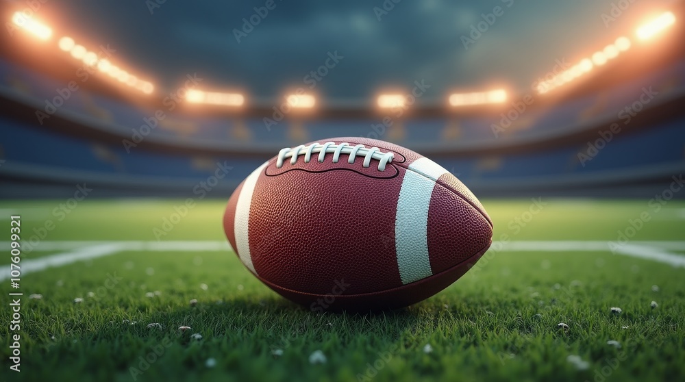 Evening game football on the field under lights Evening game football on the field under lights