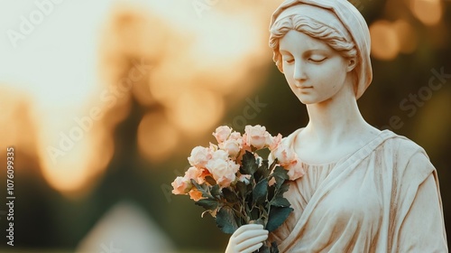 Virgo maiden holding flowers, soft and serene