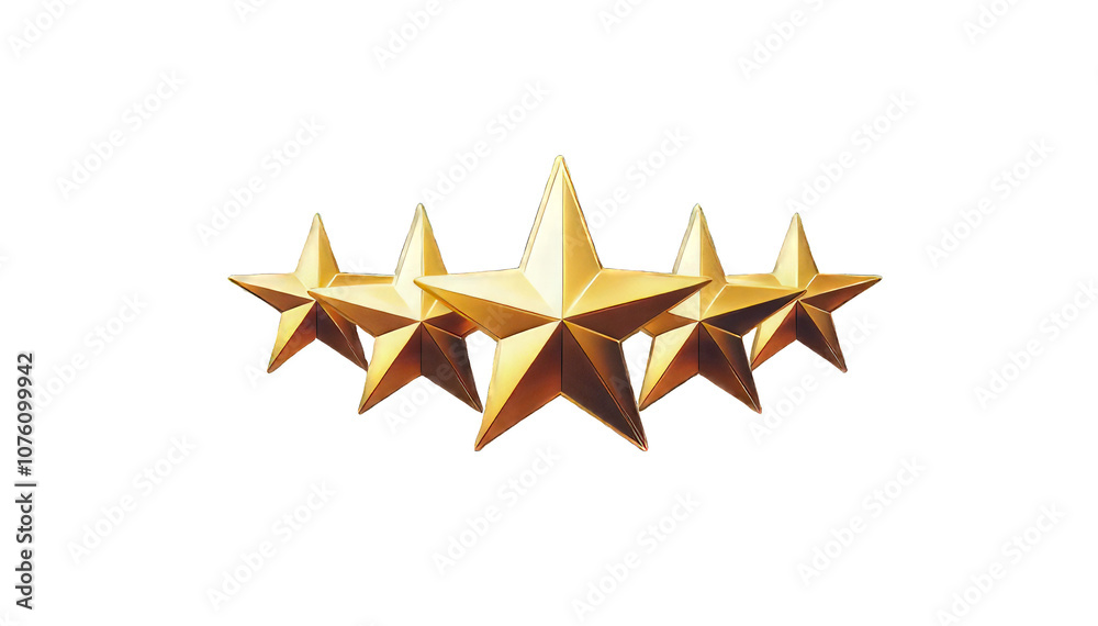 Five star rating review icon, golden 5 stars in a row, isolated on ...