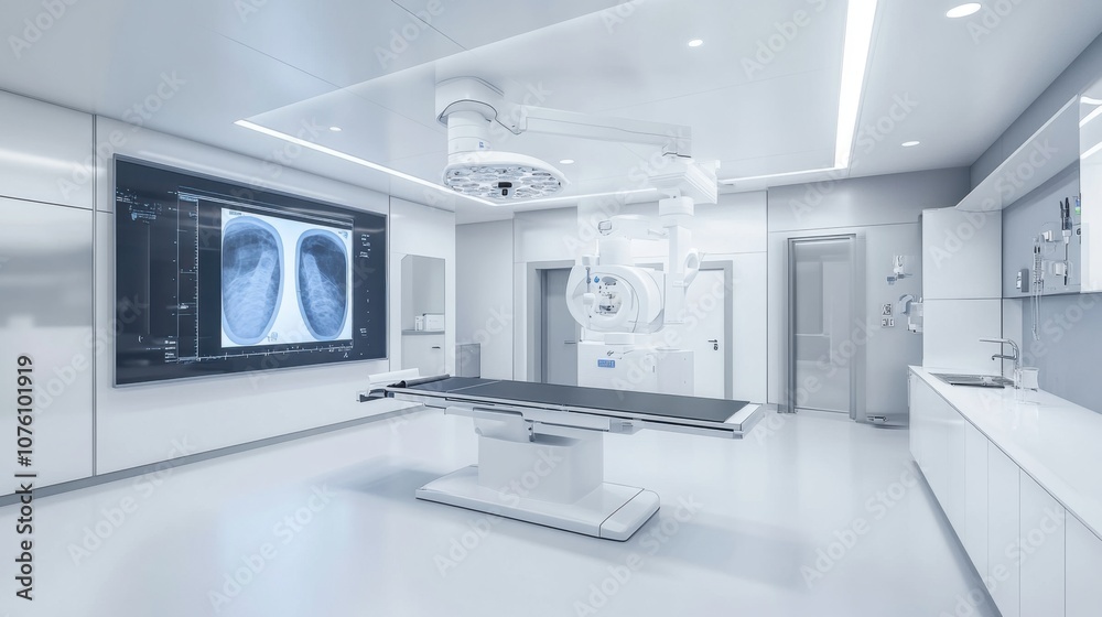 Modern Clinic with Illuminated Screen and Clean Setup Modern Clinic with Illuminated Screen and Clean Setup
