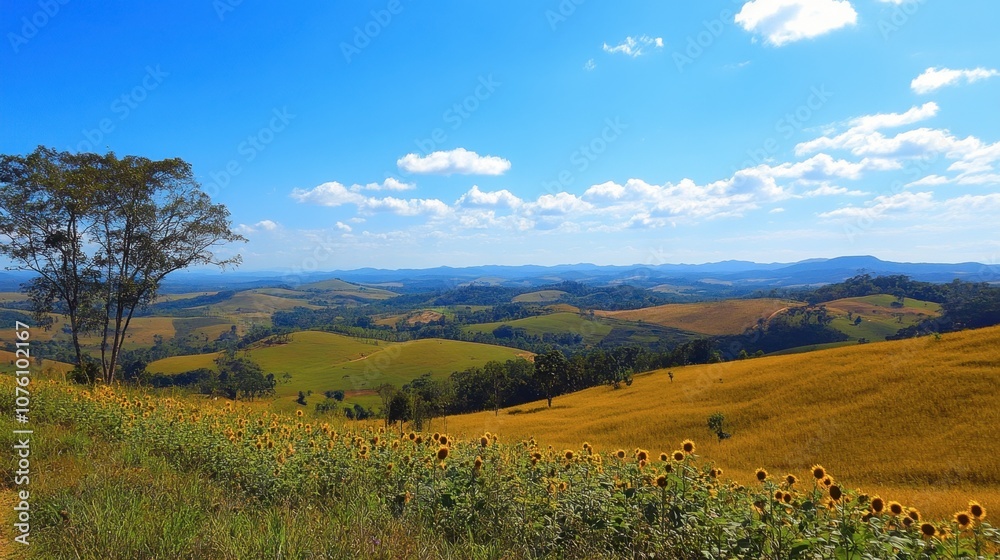 Fototapeta premium Scenic Sunflower Field Under Bright Blue Sky