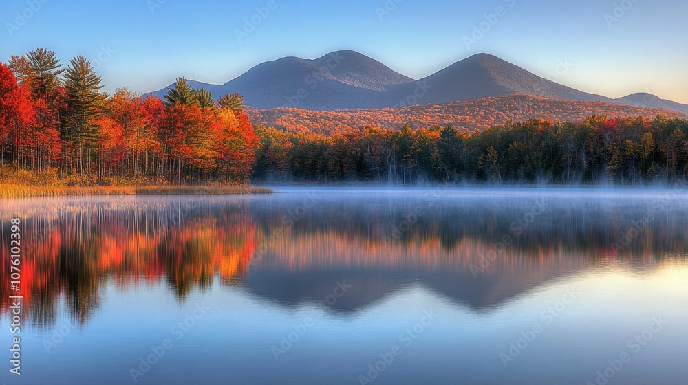 Serene Mountain Reflection in Autumn Colors Serene Mountain Reflection in Autumn Colors