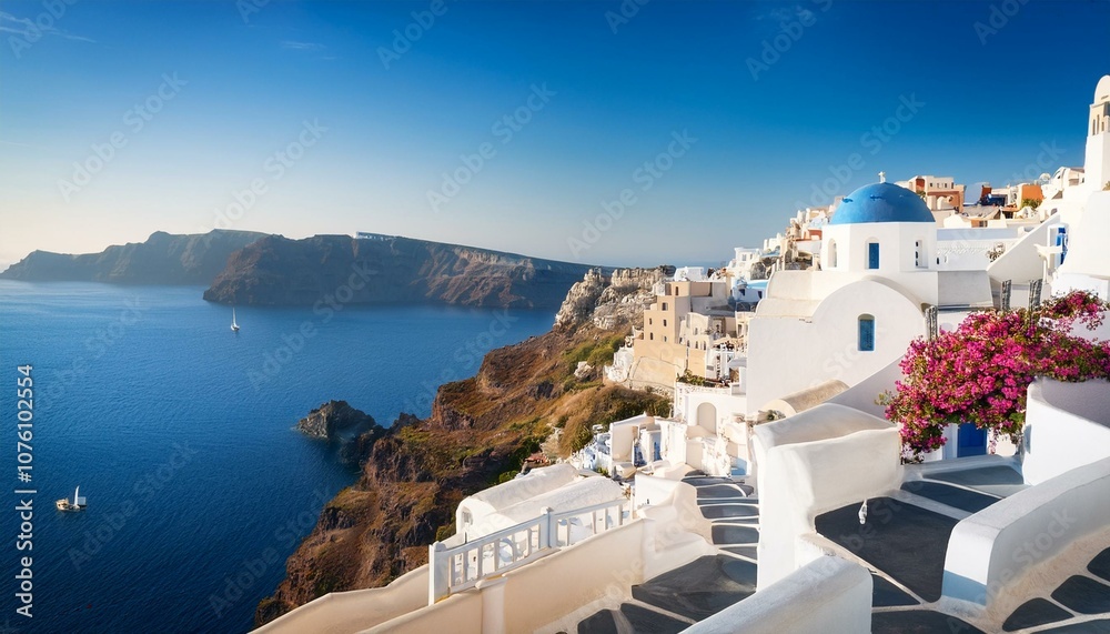 Fototapeta premium Santorini Serenity: Exploring the Iconic White Buildings of Oia Village