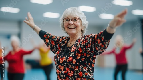 group of elderly individuals participating in a fun and energetic dance class