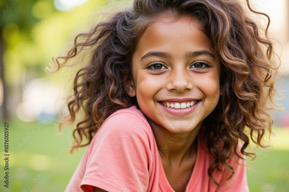 Beautiful Young Girl Smiling in Park, Perfect for Children's Book Illustrations, Advertising, and Happy Moments Photography Beautiful Young Girl Smiling in Park, Perfect for Children's Book Illustrations, Advertising, and Happy Moments Photography