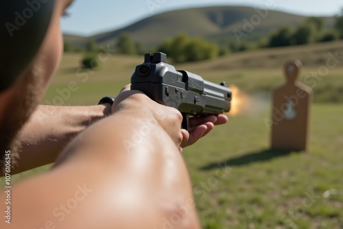 Precision Shooting in Action: Mastering Accuracy and Focus in a Serene Outdoor Setting photo