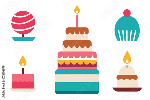 birthday cake icons set vector illustration with white background