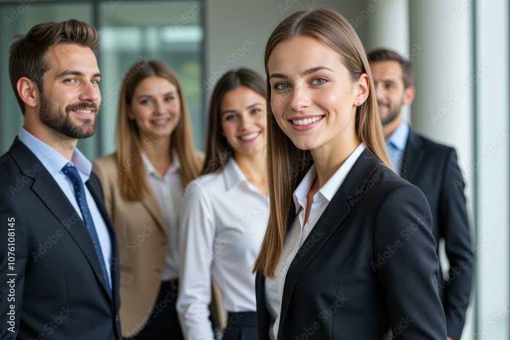 Professional Business Team in Office Setting, Smiling and Confident, Perfect for Corporate Marketing and Branding Materials Professional Business Team in Office Setting, Smiling and Confident, Perfect for Corporate Marketing and Branding Materials