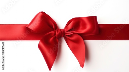 elegant red satin ribbon bow with intricate loops and long tails highcontrast studio lighting on pure white background crisp details and luxurious texture