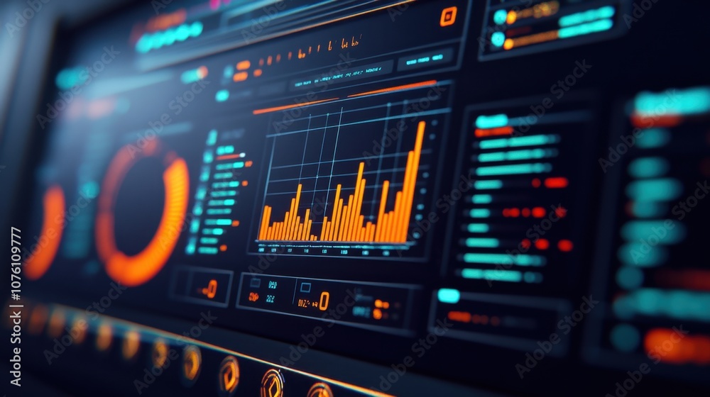 A futuristic digital dashboard displaying vibrant data visualizations and analytics on a sleek interface. A futuristic digital dashboard displaying vibrant data visualizations and analytics on a sleek interface.
