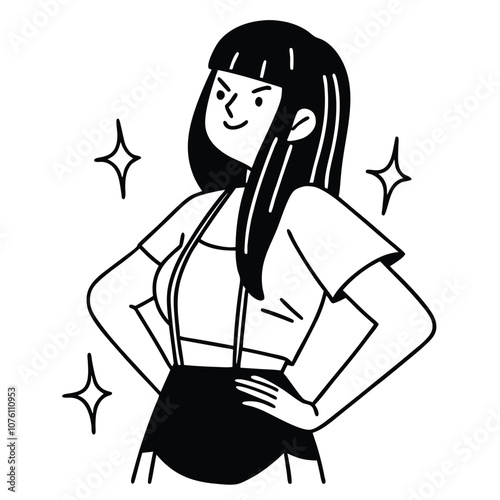 Line Art of a Cute and Immensely Beautiful Japanese K-Pop Idol in Their 20s, Showcasing an Attractive Body and Elegant Visuals for Fans of Minimalist Art