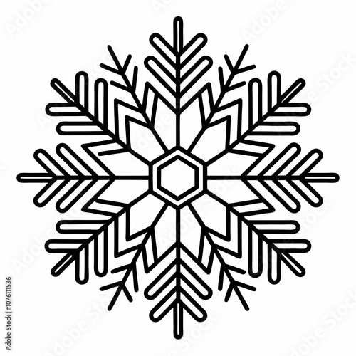 Snowflake Line Art Holiday Vector on White Background