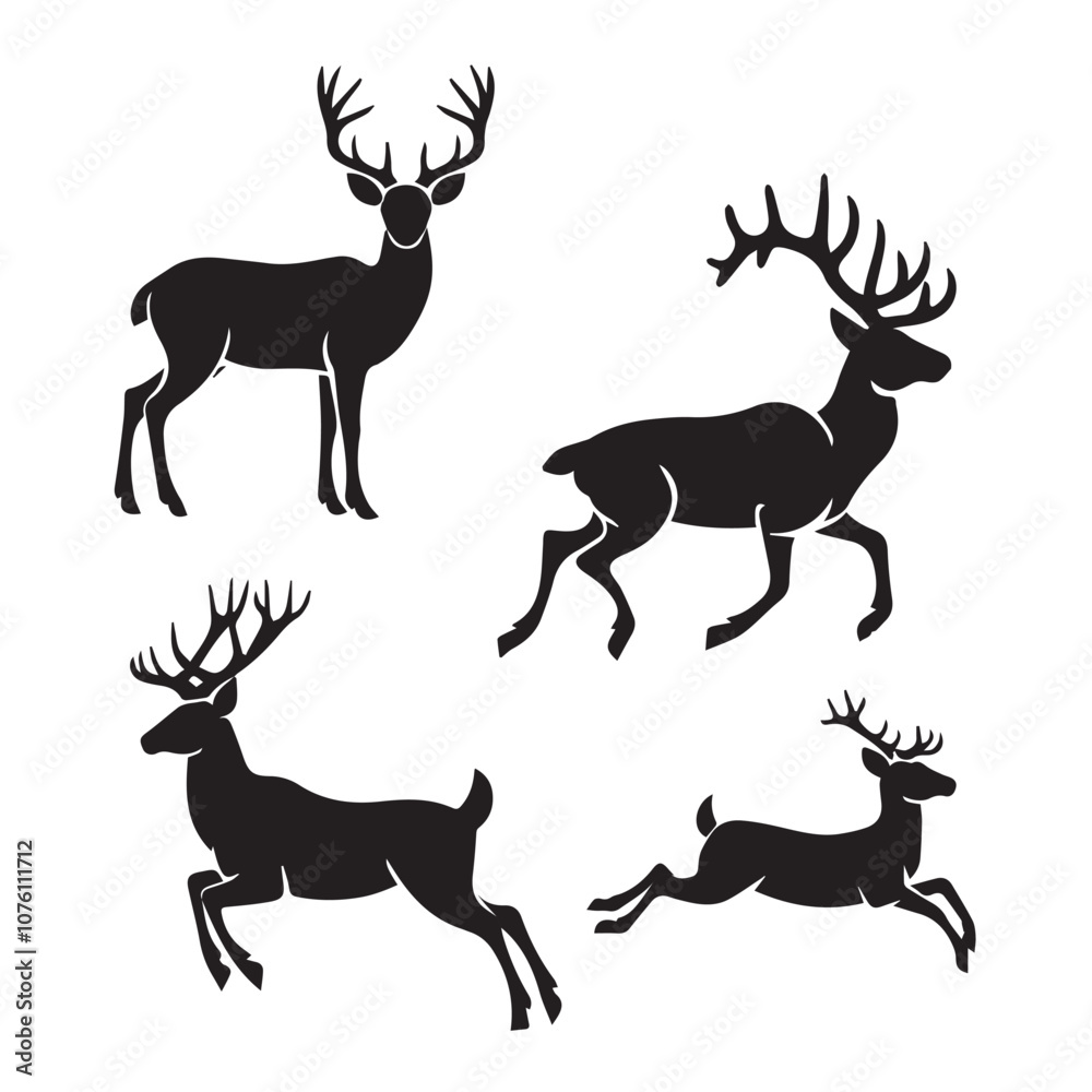 Collection of silhouettes of wild animals in the deer family vector file Collection of silhouettes of wild animals in the deer family vector file