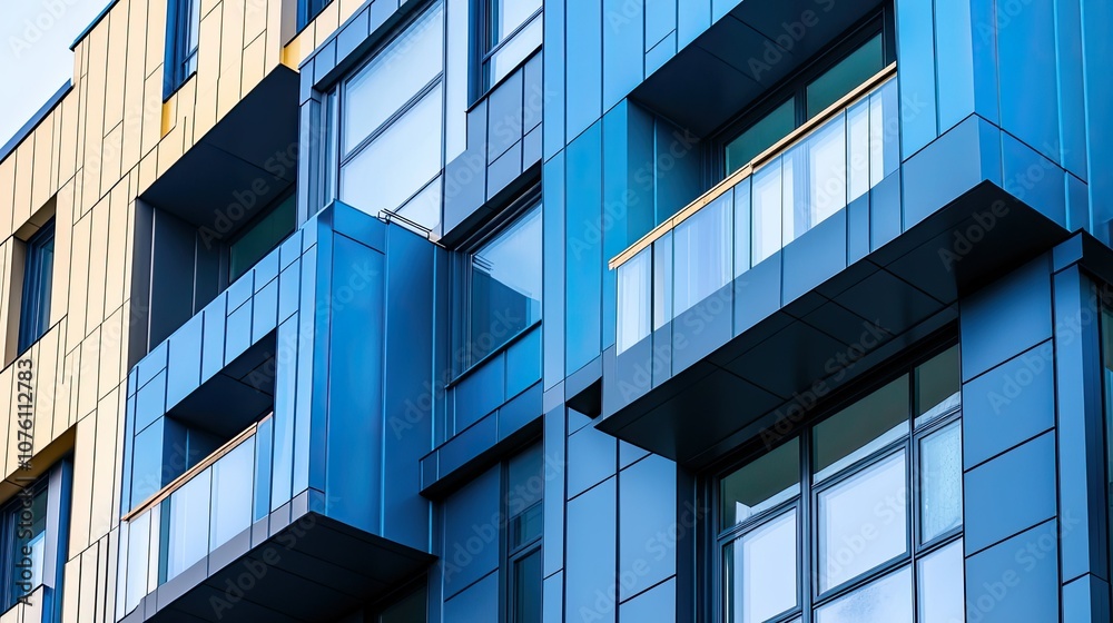 Modern Architectural Facade with Stylish Balconies Modern Architectural Facade with Stylish Balconies