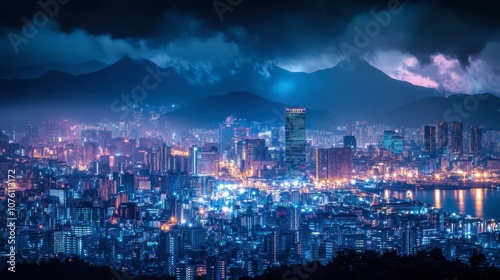 Wallpaper Mural Urban Nightscape with Mountains and City Lights Torontodigital.ca