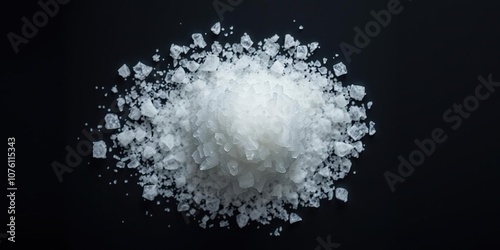 Pile of salt crystals on dark background, top view, pile, kitchen