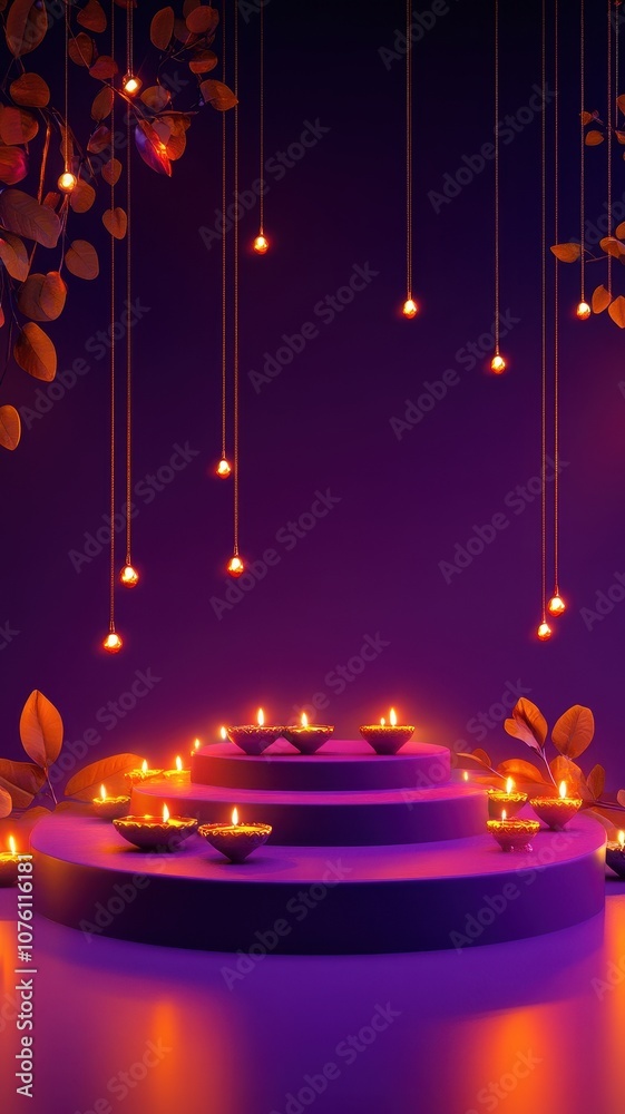Obraz premium Vibrant Diwali vector background featuring glowing diyas,Deepavali or Dipavali the festival of lights india,festive garland lights,Banner diwali sale,Traditional Indian festival Diwali,copy space.
