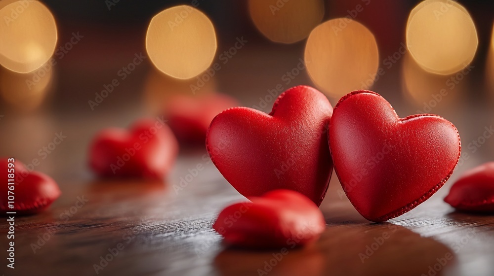 Pair of Lush Red Hearts on a Blurred Romantic Background with Delicate Lighting Pair of Lush Red Hearts on a Blurred Romantic Background with Delicate Lighting