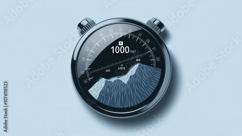 Digital altimeter with mountain graphic, measuring altitude accurately photo