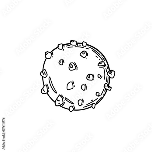 Сhocolate candy with crushed nuts. Vector illustration isolated on white background. Black and white sketched style.