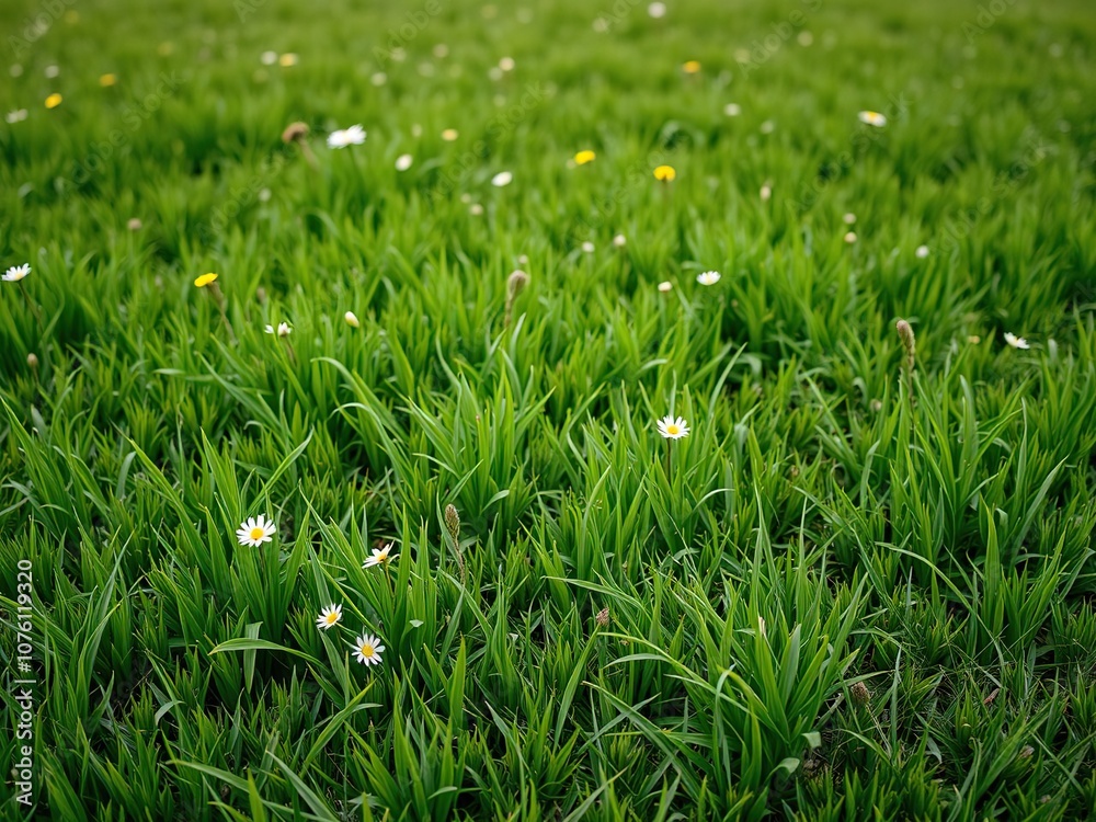 Serene landscape of lush green grass with a few wildflowers scattered throughout the meadow, greenery, landscape, serene Serene landscape of lush green grass with a few wildflowers scattered throughout the meadow, greenery, landscape, serene