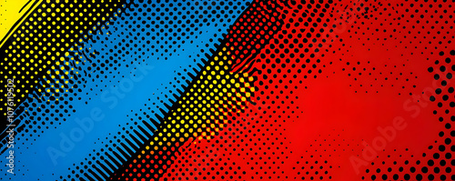 Wallpaper Mural Abstract Background with Diagonal Stripes and Black Dots in Yellow, Blue, and Red Torontodigital.ca