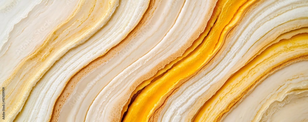 Obraz premium Abstract agate surface with flowing patterns of cream and gold, ideal for backgrounds or artistic designs.