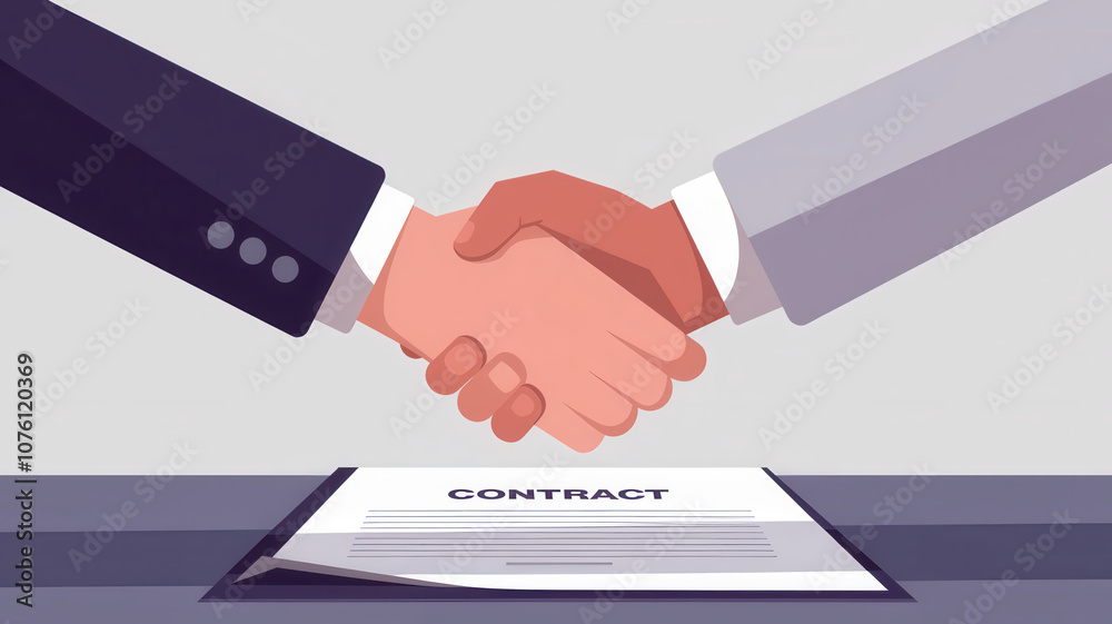 handshake symbolizes agreement over contract on table handshake symbolizes agreement over contract on table