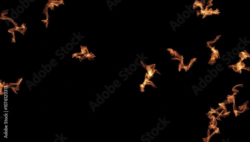 Dynamic Abstract Visualization of Flowing Lines and Shapes with Fiery Elements on Dark Background photo