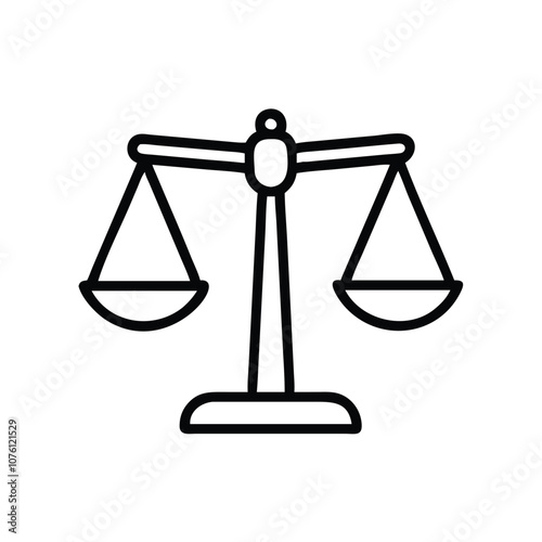 Scales of justice icon in black outline, Vector illustration of the scales of justice in a simple black outline, representing law, balance, equality, and fairness in legal contexts.
