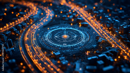 Wallpaper Mural Vibrant Aerial Cityscape at Night with Illuminated Roads and Modern Infrastructure Torontodigital.ca