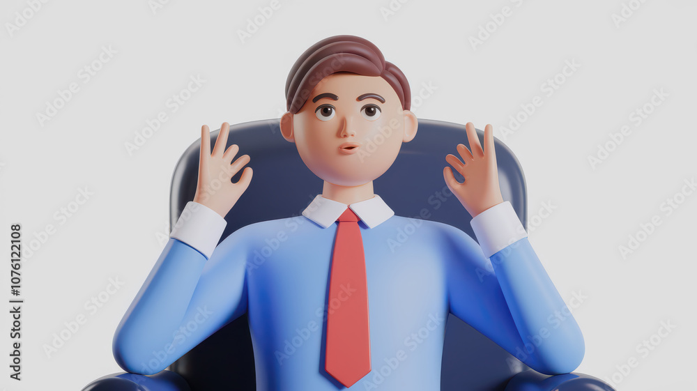 Professional character in blue shirt and red tie, listening attentively Professional character in blue shirt and red tie, listening attentively