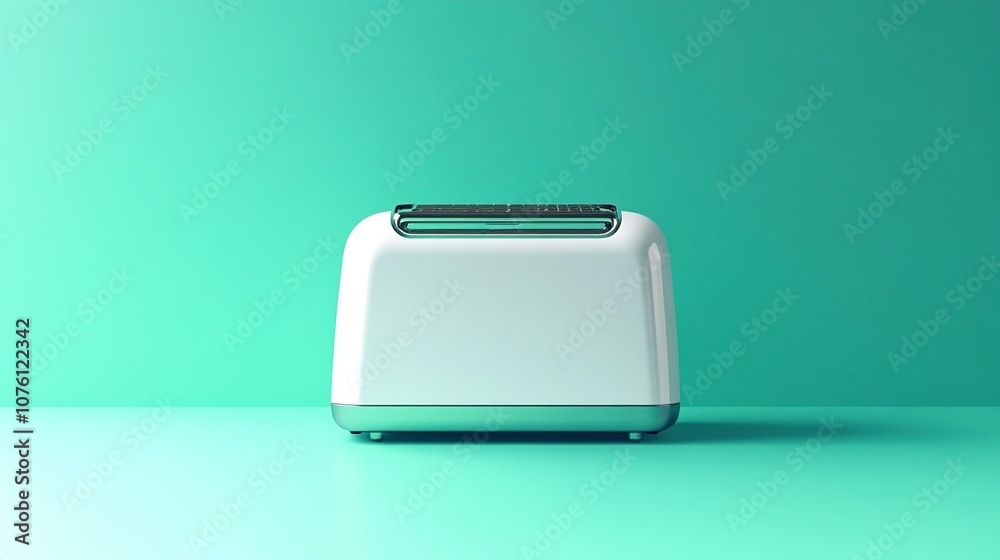 A minimalist image of a toaster isolated against a solid green background. The clean lines and modern design of the toaster stand out, highlighting its functionality and simplicity. A minimalist image of a toaster isolated against a solid green background. The clean lines and modern design of the toaster stand out, highlighting its functionality and simplicity.