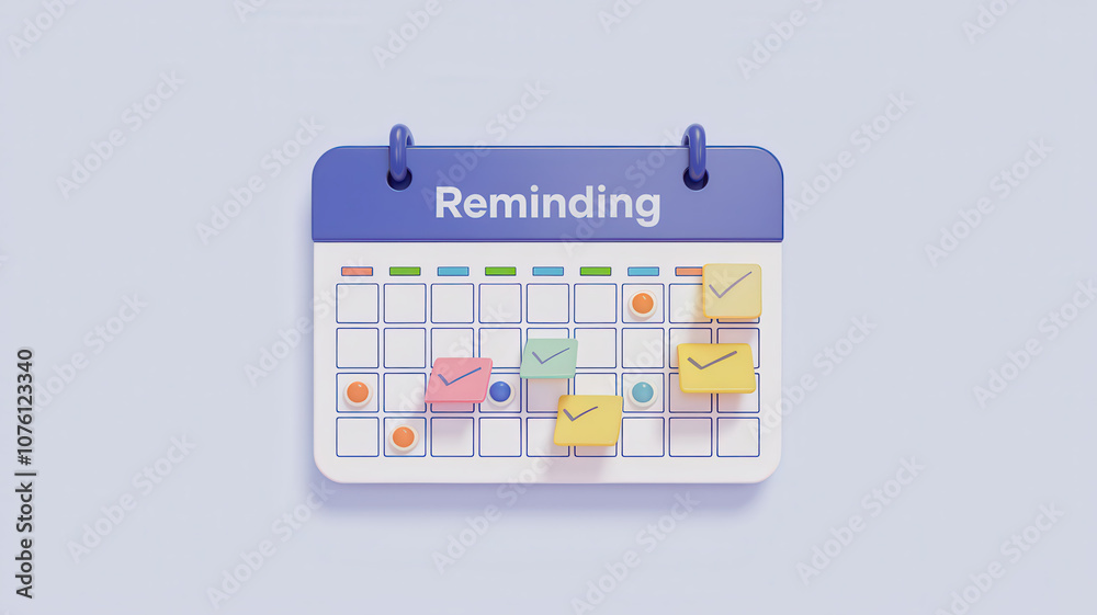 3D illustration of planning calendar with reminders and checkmarks