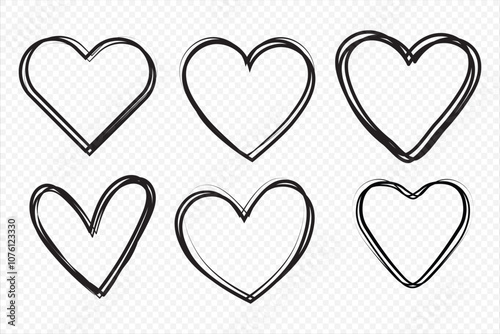 Sketch hearts. Romantic doodle love elements. Hearted shapes valentines day vector icons. Illustration of heart shape drawing. eps 10.