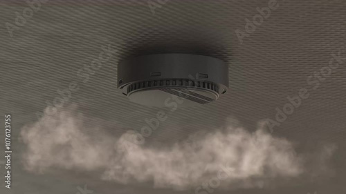 a smoke detector mounted on the ceiling of an apartment. 4k. 3d rendering