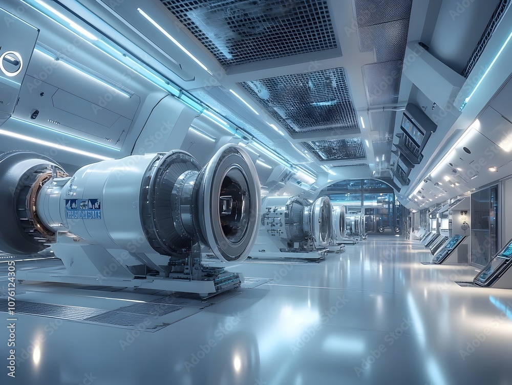 Futuristic Metallic Tunnel Leading to Advanced Science and Research Facility Futuristic Metallic Tunnel Leading to Advanced Science and Research Facility