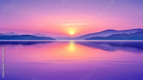 Purple Mountain Sunrise Landscape Illustration