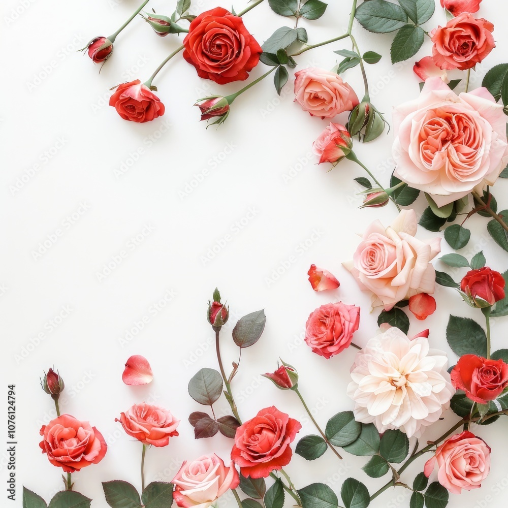 Top View of Soft Pink Roses in a Simple White Background with for Text Space
Top View of Soft Pink Roses in a Simple White Background with for Text Space